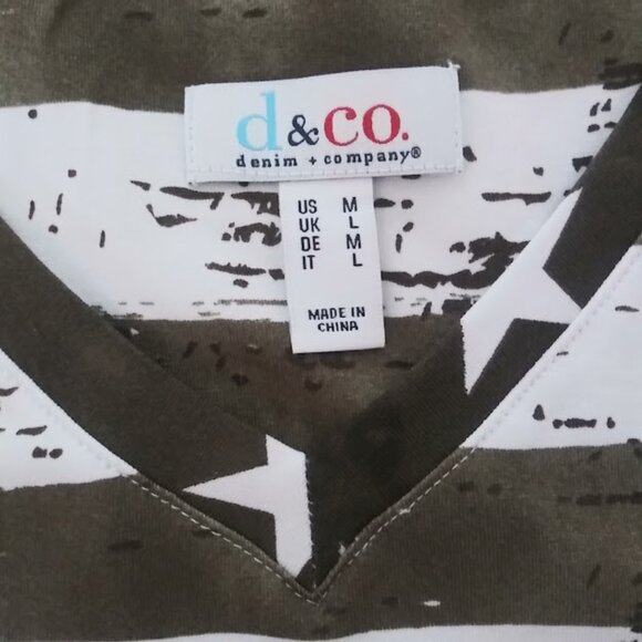 Denim & CO women's size M Olive green and white American flag print top - Picture 11 of 13